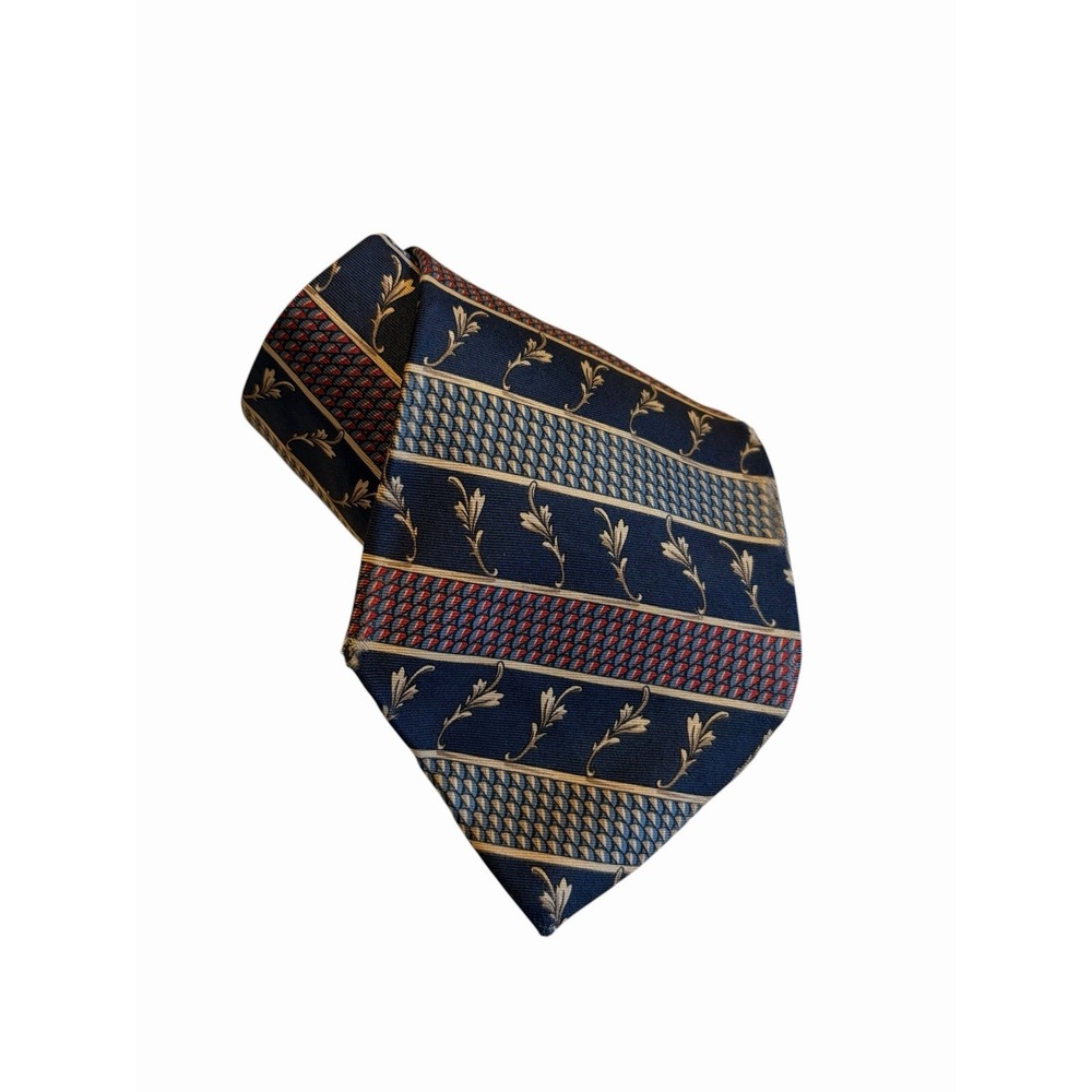 Christian Dior 100% Silk Men's Tie Navy Gold Red Blue Geometric Floral Abstract